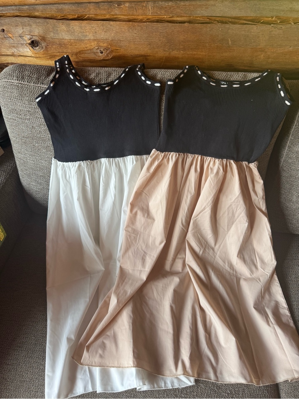 Sleeveless Black Ribbed Bodice Dress with White or Cream Skirt